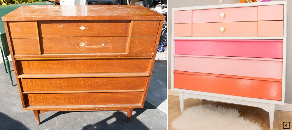 Old dresser painted with pink hues