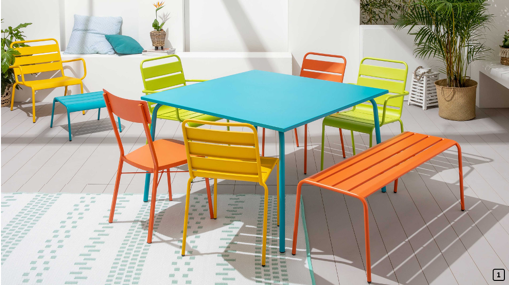 Table et chaises de jardin en couleurs, Oviala