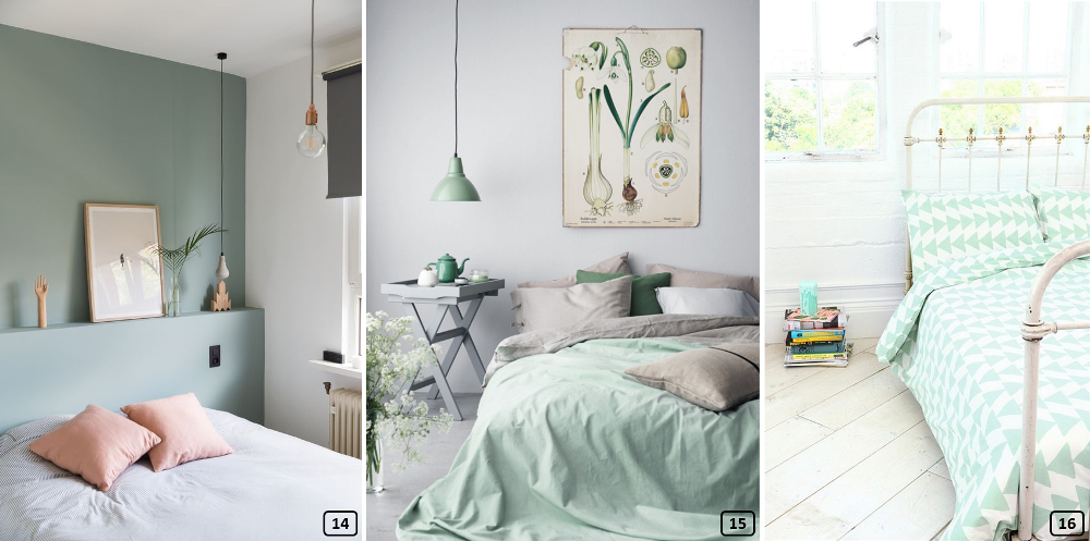 Chambres avec textiles ou mur en vert mint