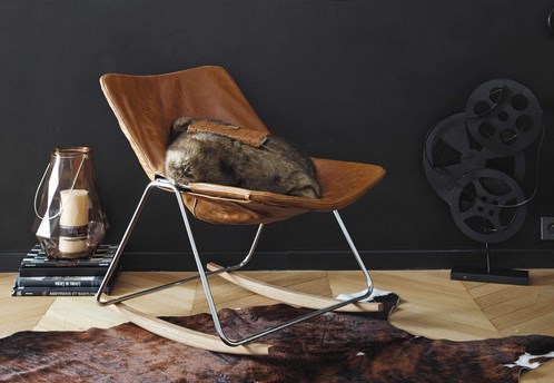 Rocking chair en cuir marron