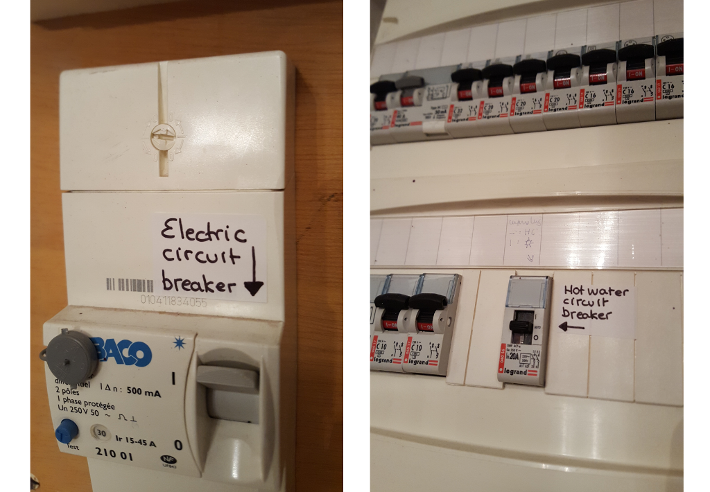 Etiquettes sur le compteur électrique de la maison