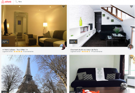 Copie d'écran du site d'Airbnb avec des logements parisiens